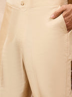Beige Kurta Waistcoat Set with Floral Print