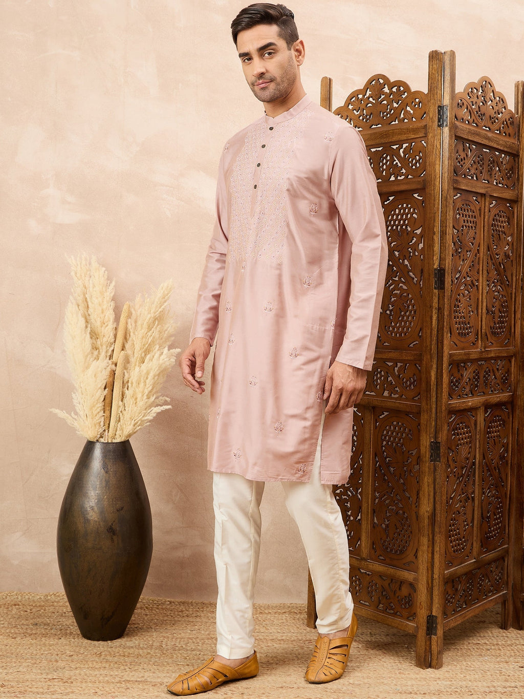 Mauve Embroidered Kurta Pyjama Set