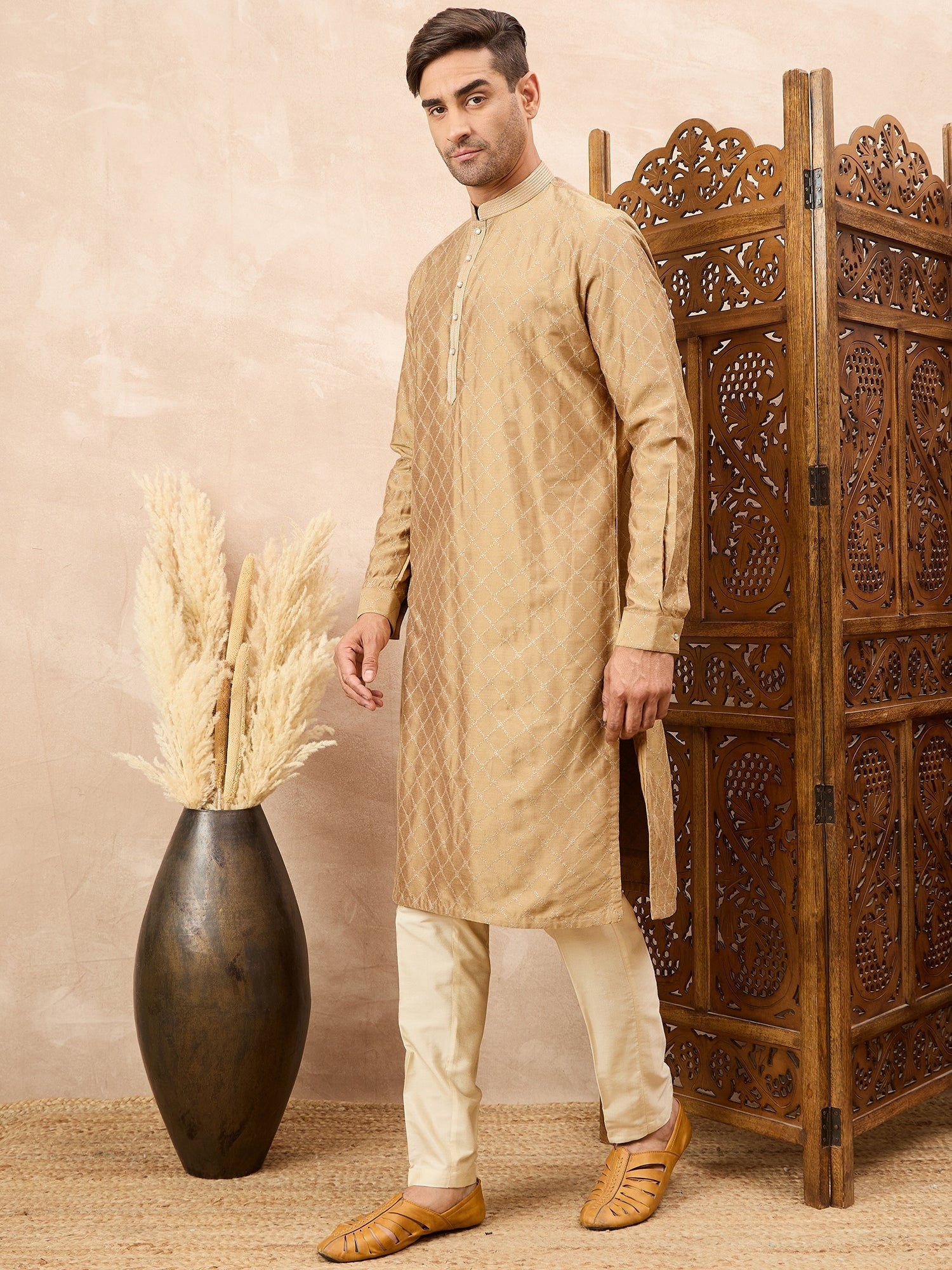 Golden Beige Kurta Pyjama Set