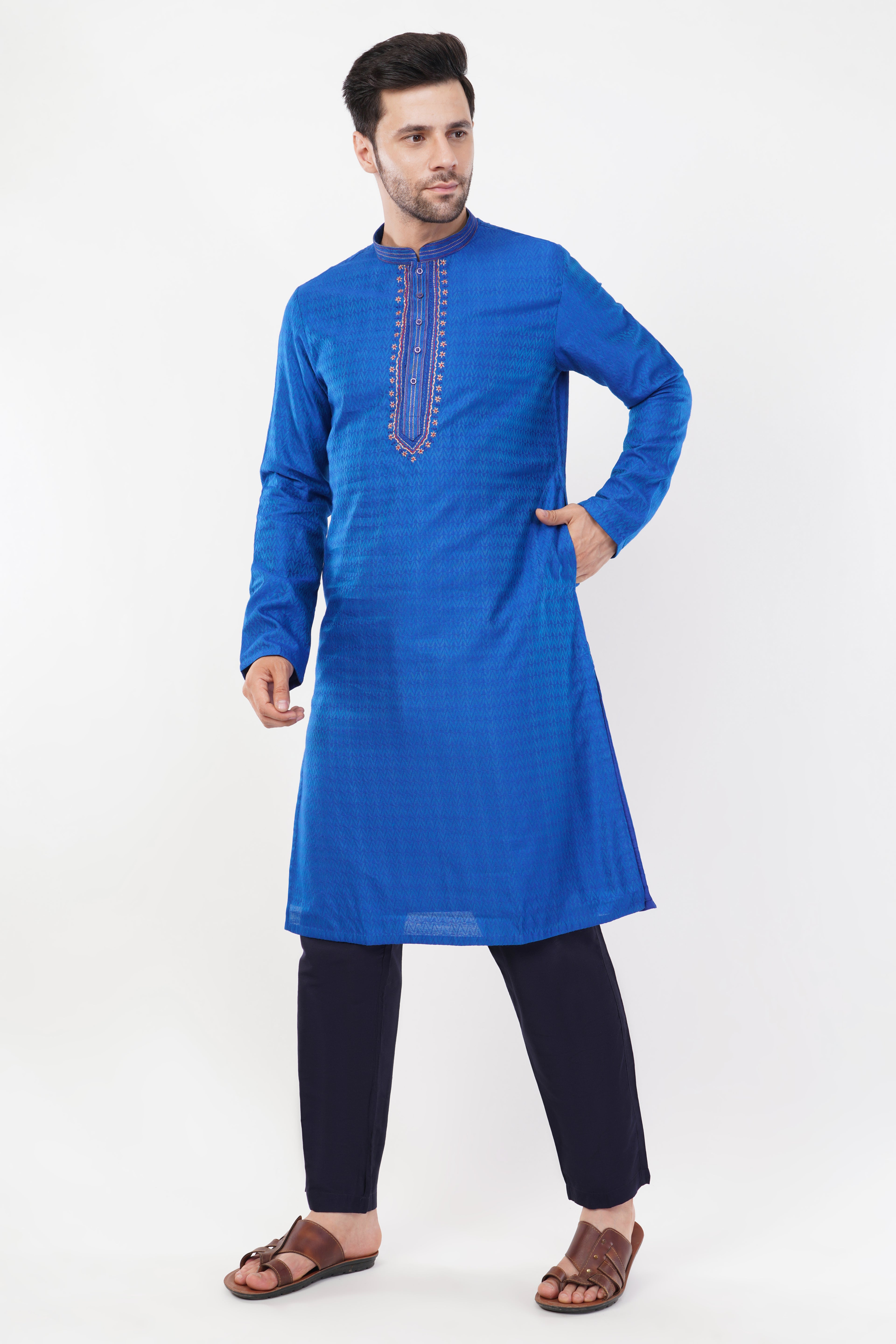 Royal Blue Reyon Blend Kurta Set