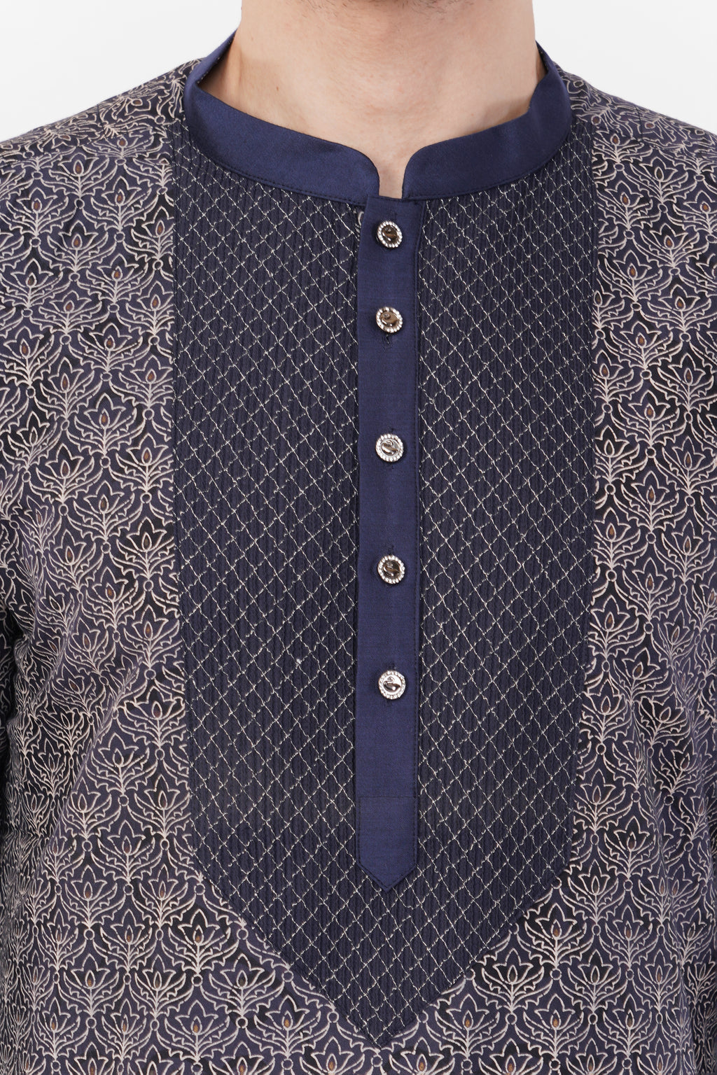 Black Cotton Zari Embroidered Kurta Set