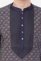 Black Cotton Zari Embroidered Kurta Set