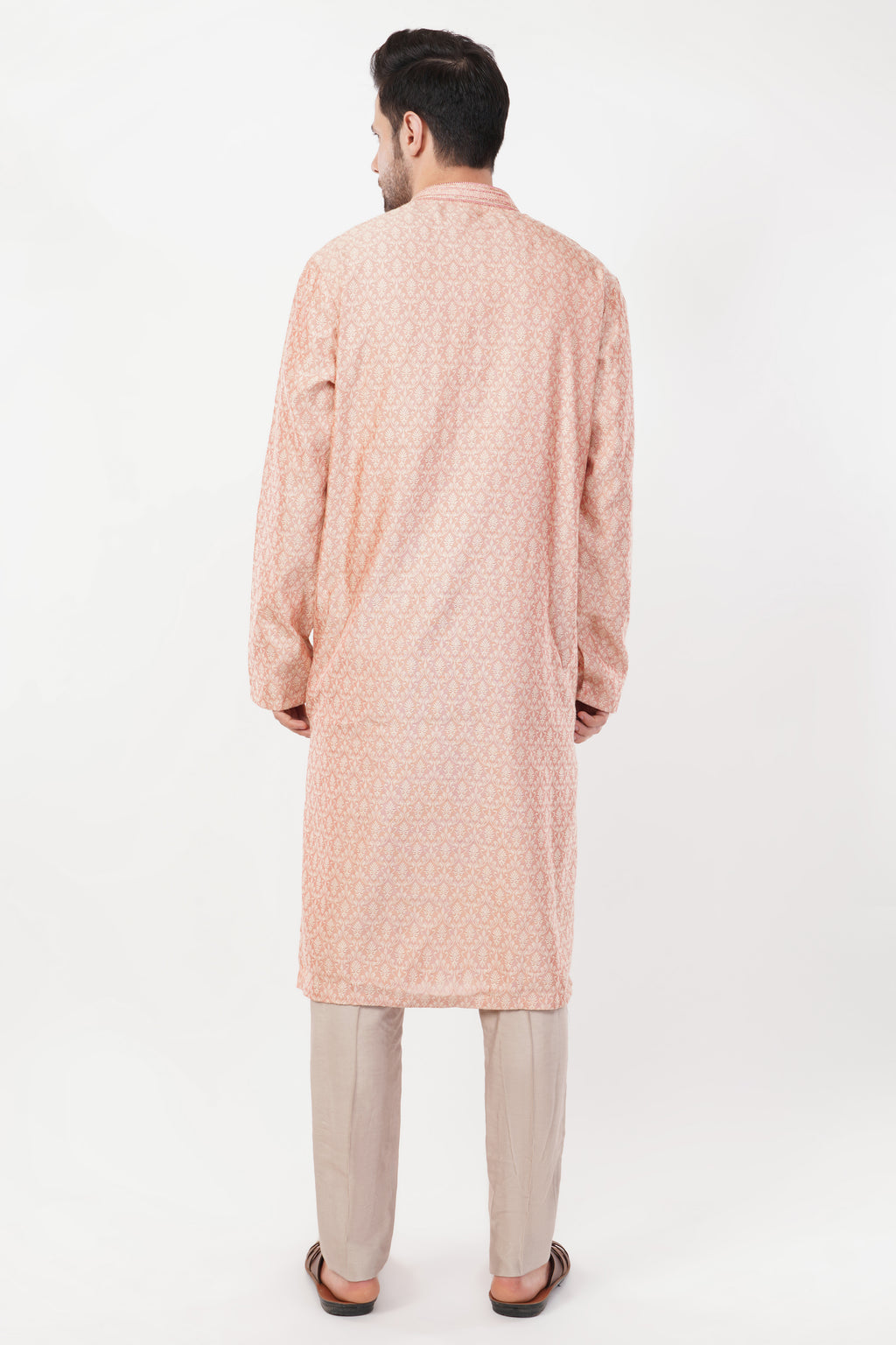 Peach Rayon Blend Printed Kurta Set