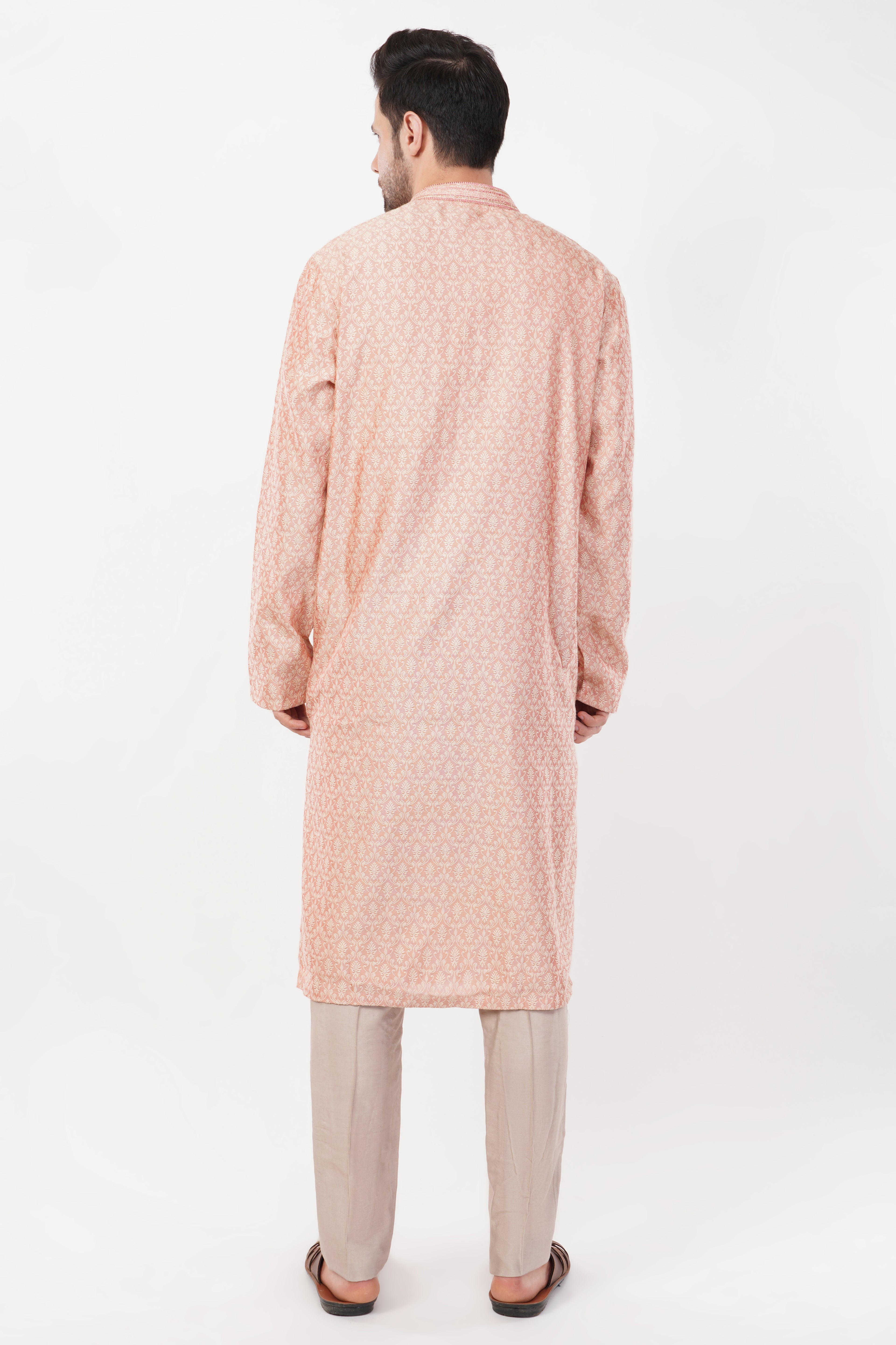 Peach Rayon Blend Printed Kurta Set
