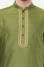 Olive Green Rayon Embroidered Placket Kurta set