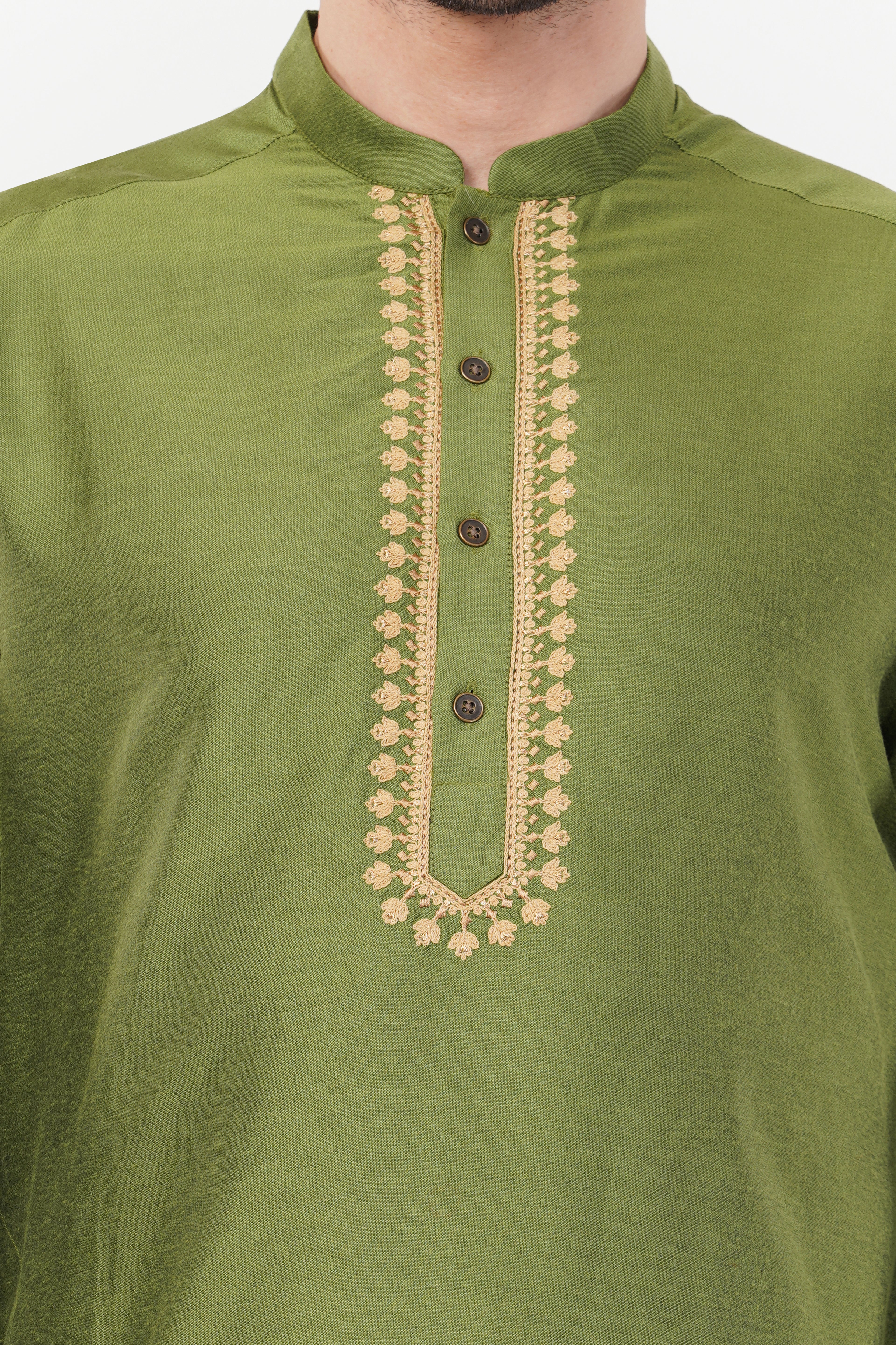 Olive Green Rayon Embroidered Placket Kurta set