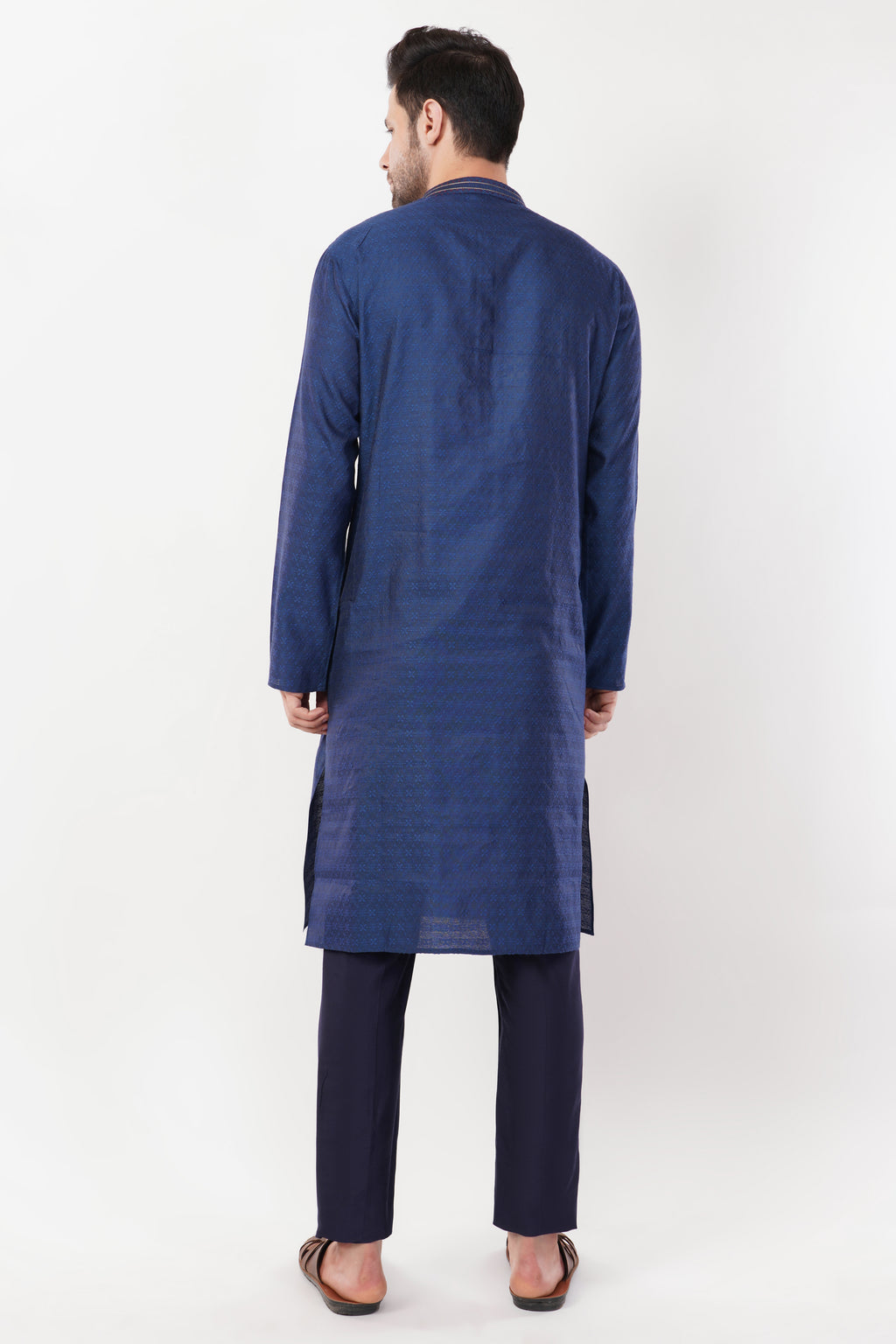 Indigo Blue Jaquard Rayon stichline Kurta Set