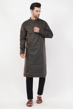 Black Poly Jaquard Subtle Embroidered Kurta Set