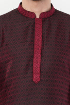 Wine Poly Jaquard Resham Embroidered Kurta Set
