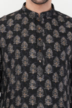 Black Printed Cotton Traditional Motifs Kurta Set