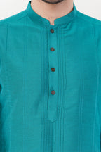 Teal Blue Printed Cotton Elegant Detailing Kurta Set