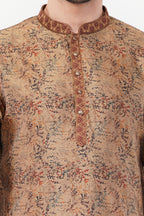 Golden Printed Cotton Elegant Detailing Kurta Set