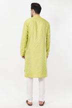 Vibrant Lime Green Rayon Blend Zari Kurta Set