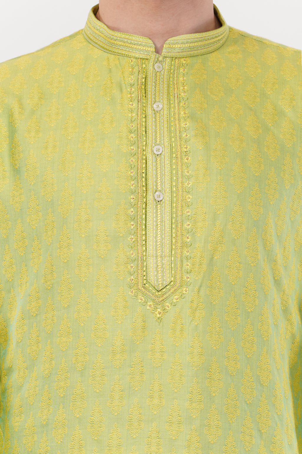 Vibrant Lime Green Rayon Blend Zari Kurta Set