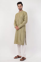 Light Olive Green Printed Ployester Kurta Set